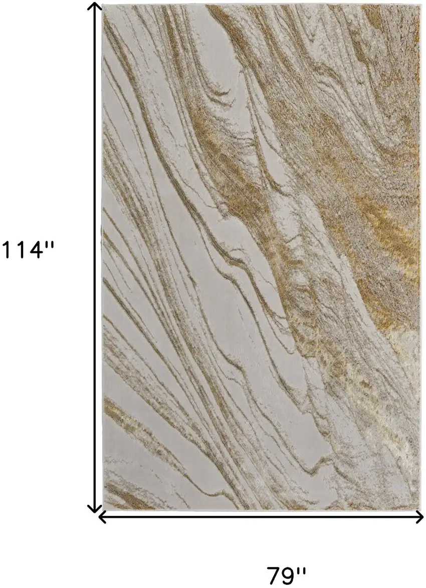 Ivory Brown and Gold Abstract Power Loom Area Rug Photo 3