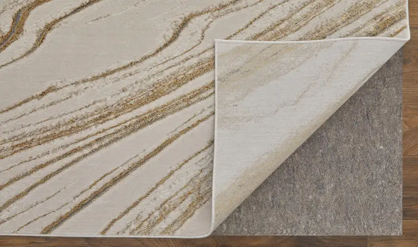 Ivory Brown and Gold Abstract Power Loom Area Rug Photo 7