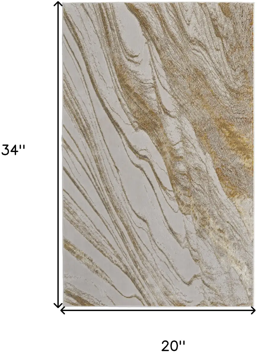 Ivory Brown and Gold Abstract Power Loom Area Rug Photo 3
