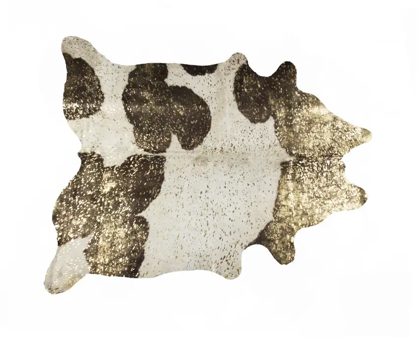 Ivory Brown and Gold Cowhide Hand Knotted Area Rug Photo 2
