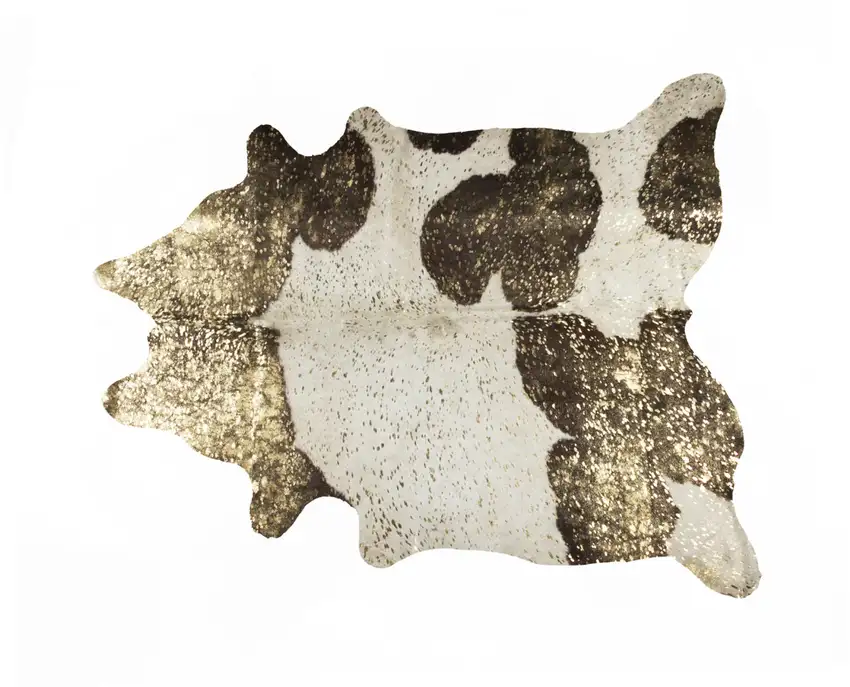 Ivory Brown and Gold Cowhide Hand Knotted Area Rug Photo 3