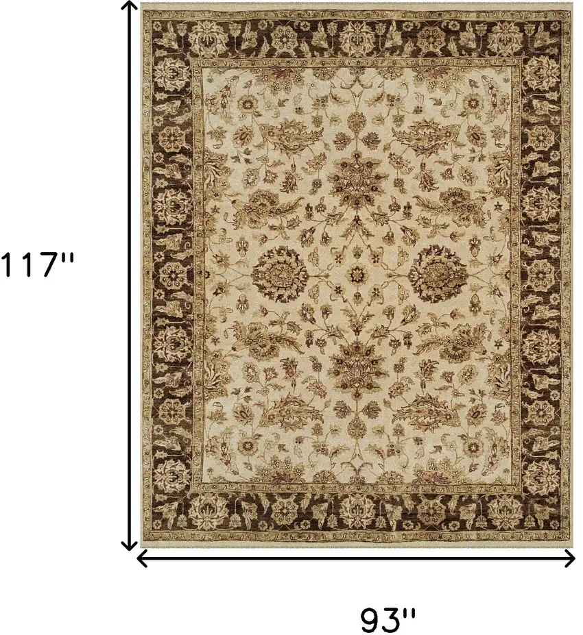 Ivory Brown and Gold Wool Oriental Hand Knotted Area Rug Photo 3