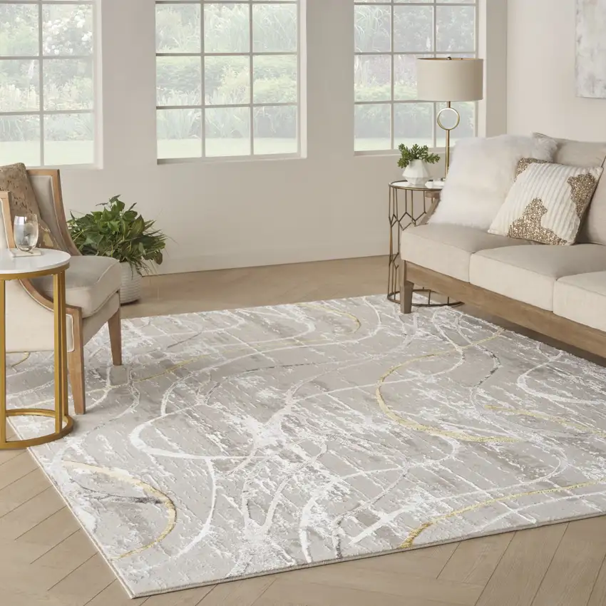 Ivory Brown and Gray Abstract Non Skid Area Rug Photo 4