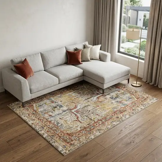 Ivory Brown and Gray Abstract Non Skid Area Rug Photo 1
