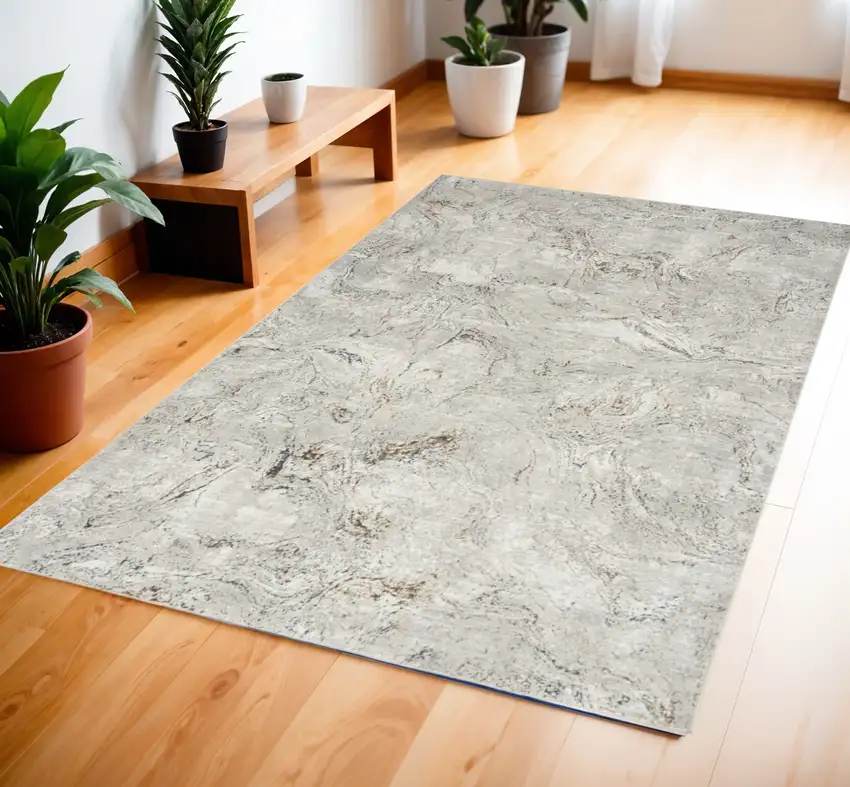 Ivory Brown and Gray Abstract Non Skid Area Rug Photo 1
