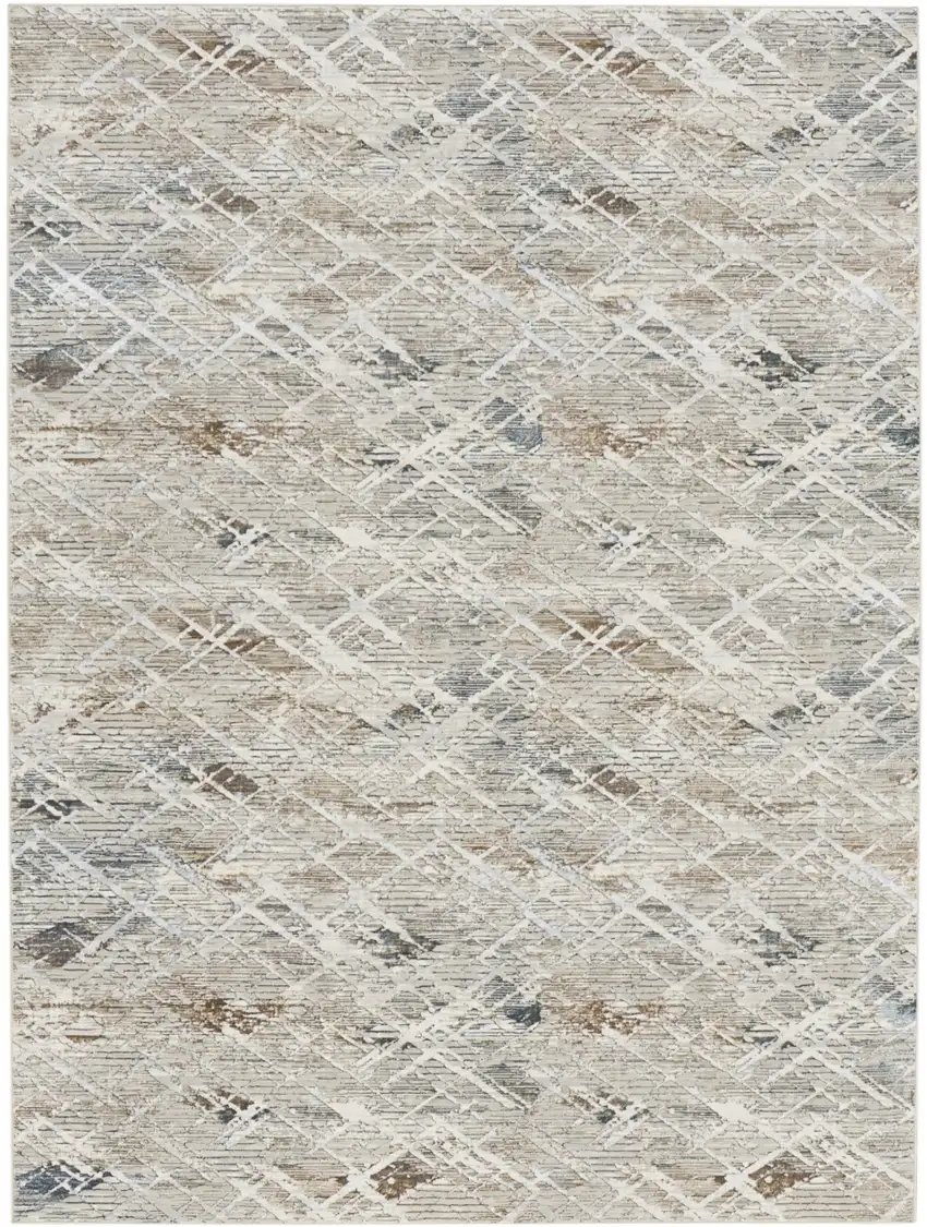 Ivory Brown and Gray Abstract Non Skid Area Rug Photo 1
