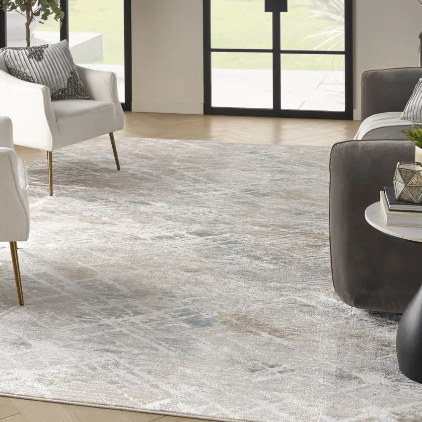 Ivory Brown and Gray Abstract Non Skid Area Rug Photo 4