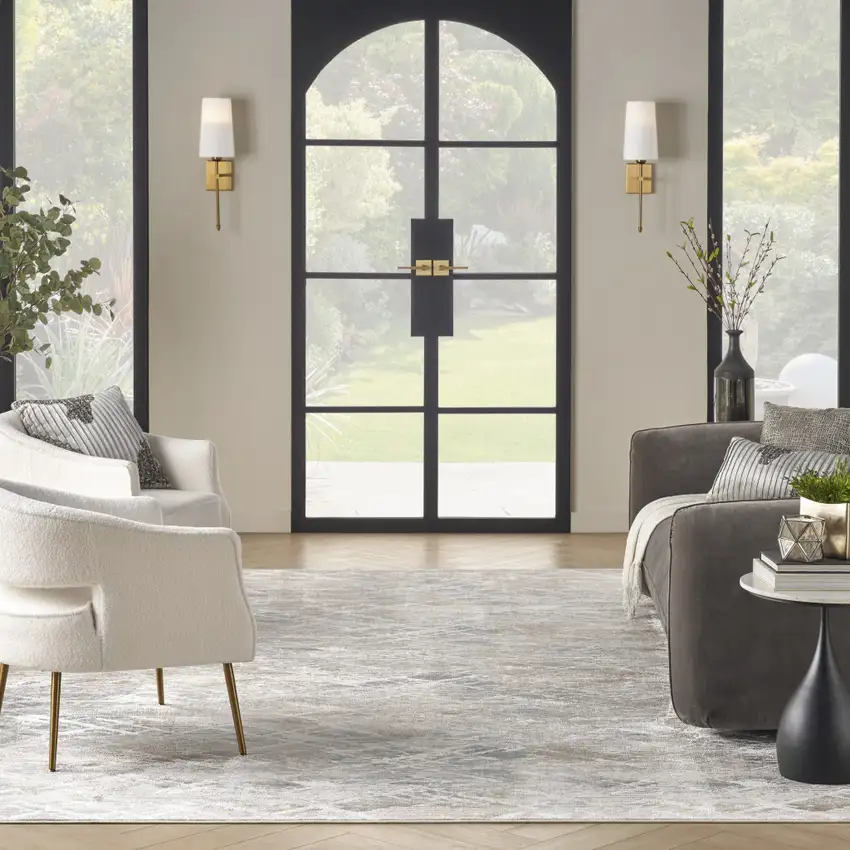 Ivory Brown and Gray Abstract Non Skid Area Rug Photo 5