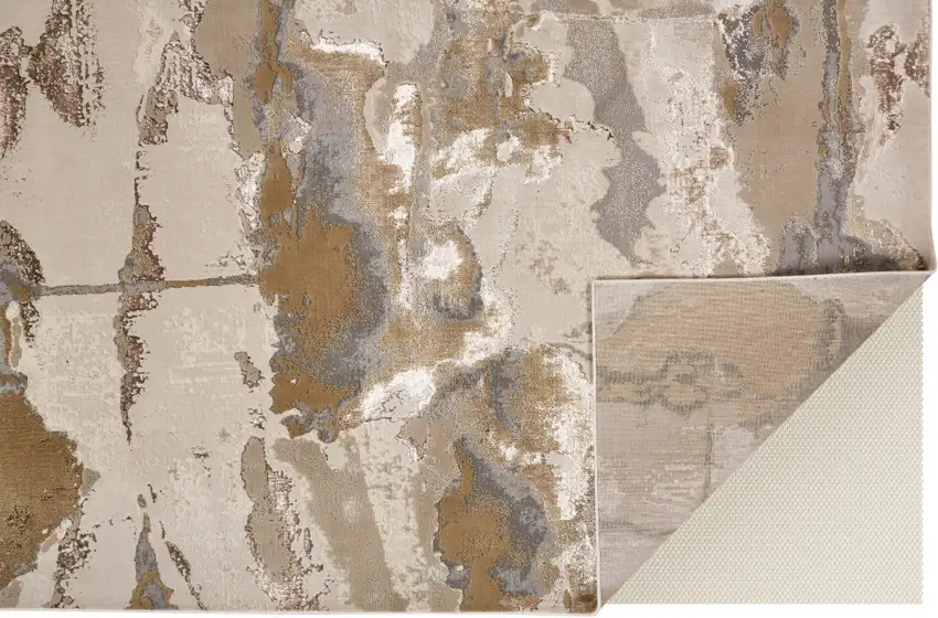 Ivory Brown and Gray Abstract Power Loom Area Rug Photo 5