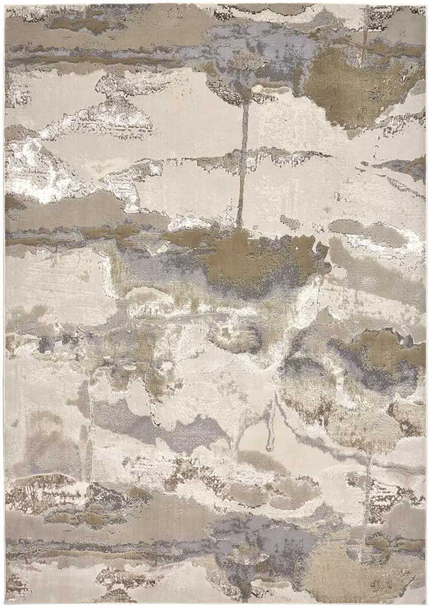Ivory Brown and Gray Abstract Power Loom Area Rug Photo 2