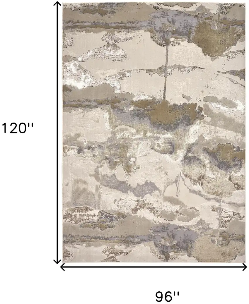 Ivory Brown and Gray Abstract Power Loom Area Rug Photo 3