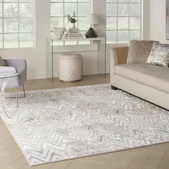 Ivory Brown and Gray Chevron Distressed Non Skid Area Rug Photo 5