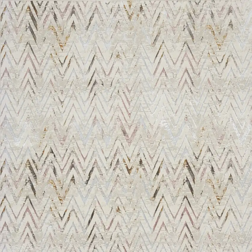 Ivory Brown and Gray Chevron Distressed Non Skid Area Rug Photo 7