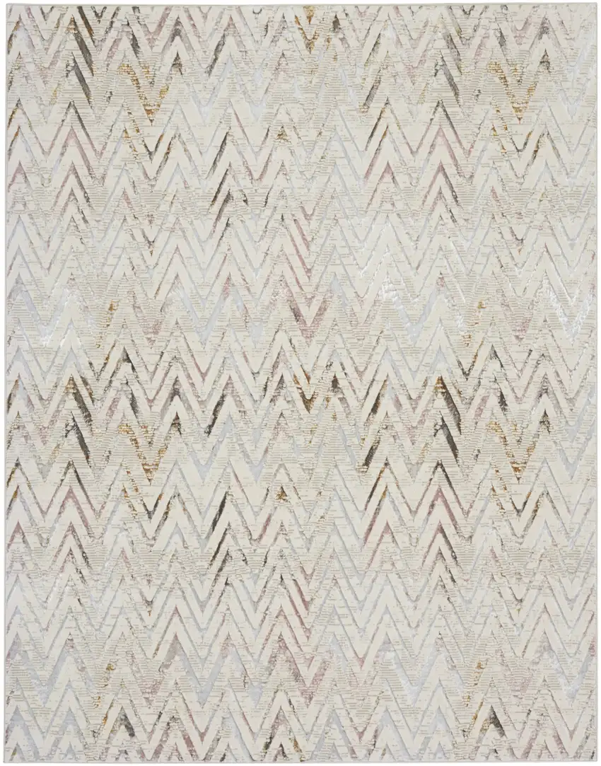 Ivory Brown and Gray Chevron Distressed Non Skid Area Rug Photo 2