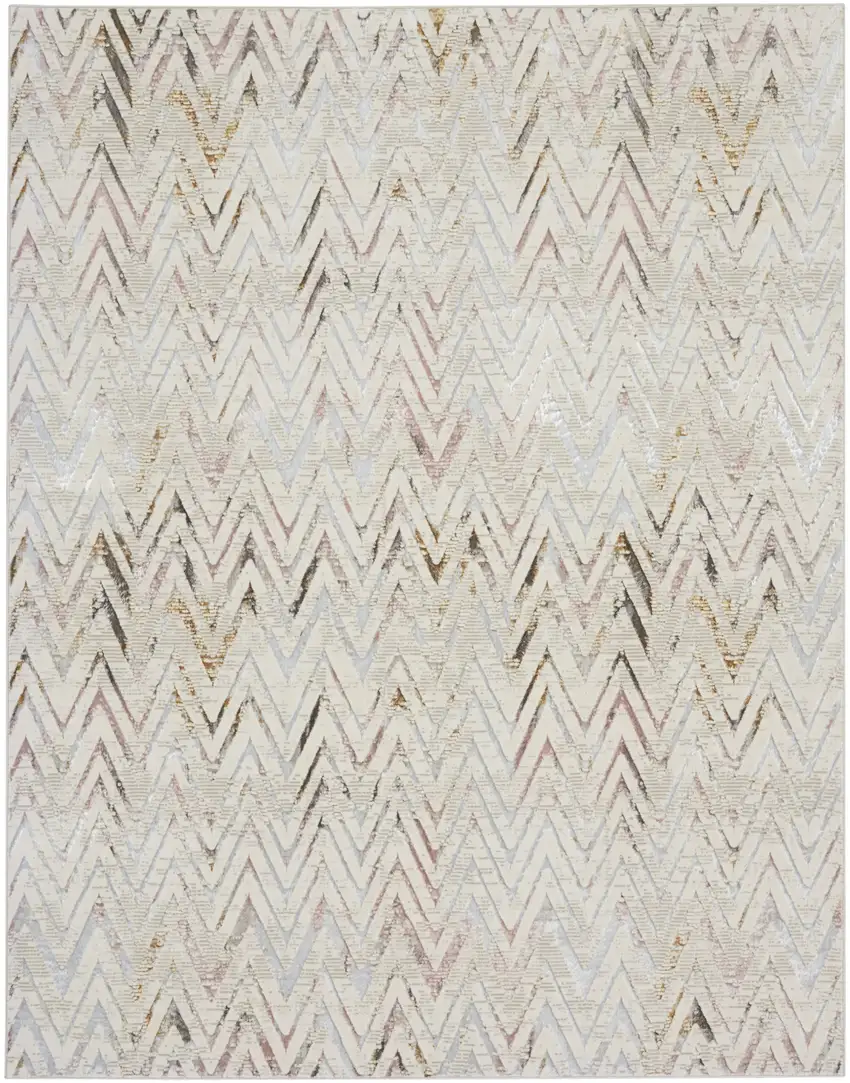 Ivory Brown and Gray Chevron Distressed Non Skid Area Rug Photo 4