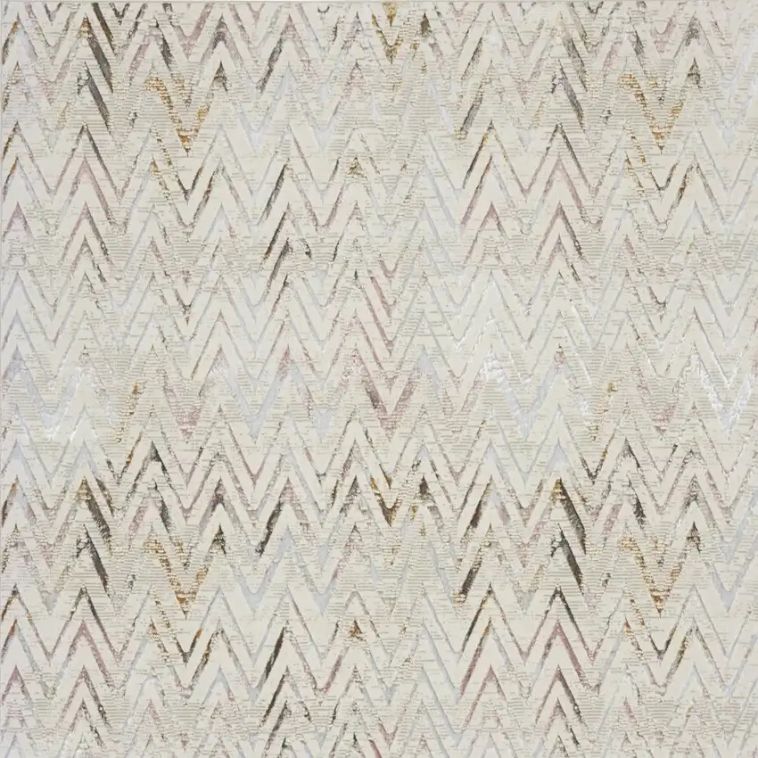 Ivory Brown and Gray Chevron Distressed Non Skid Area Rug Photo 1