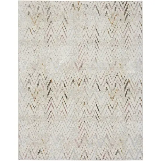 Ivory Brown and Gray Chevron Distressed Non Skid Area Rug Photo 3