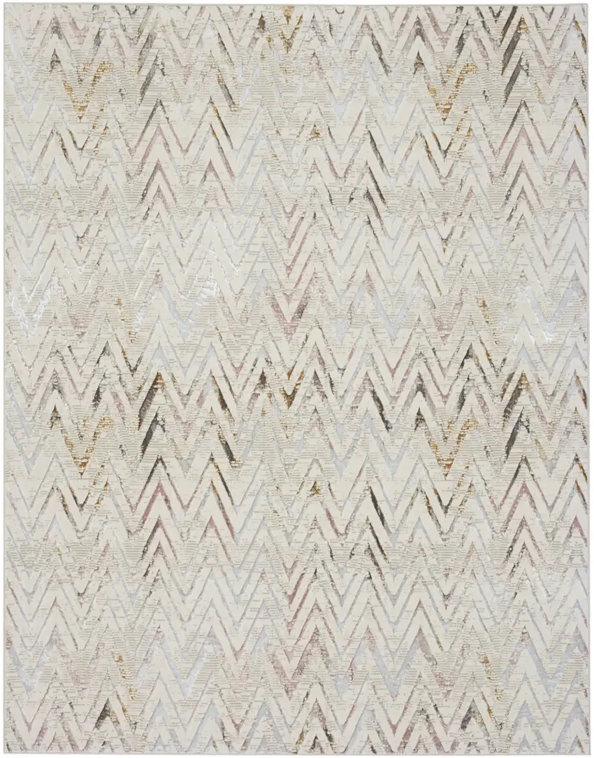 Ivory Brown and Gray Chevron Distressed Non Skid Area Rug Photo 3