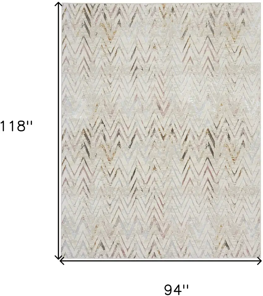 Ivory Brown and Gray Chevron Distressed Non Skid Area Rug Photo 3