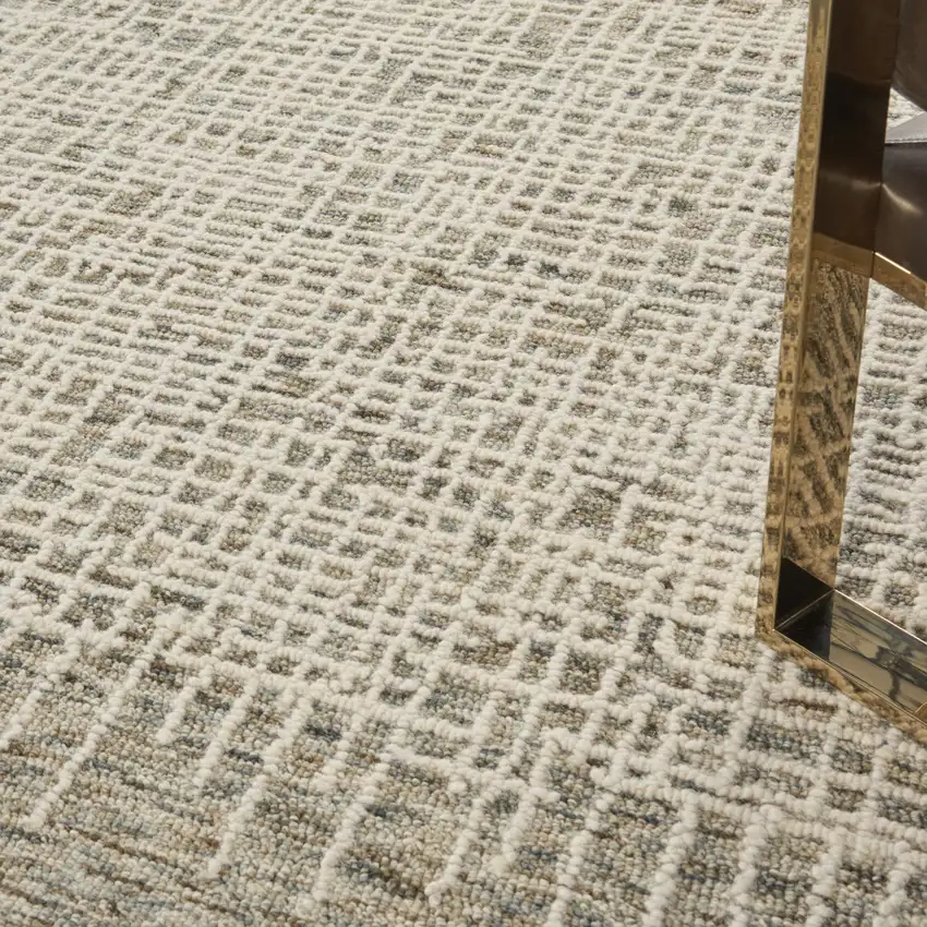 Ivory Brown and Gray Wool Abstract Area Rug Photo 6