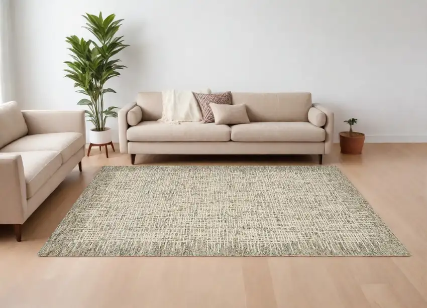 Ivory Brown and Gray Wool Abstract Area Rug Photo 1