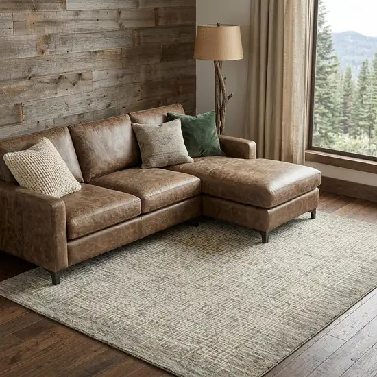 Ivory Brown and Gray Wool Abstract Area Rug Photo 1
