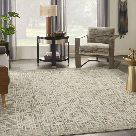 Ivory Brown and Gray Wool Abstract Area Rug Photo 9