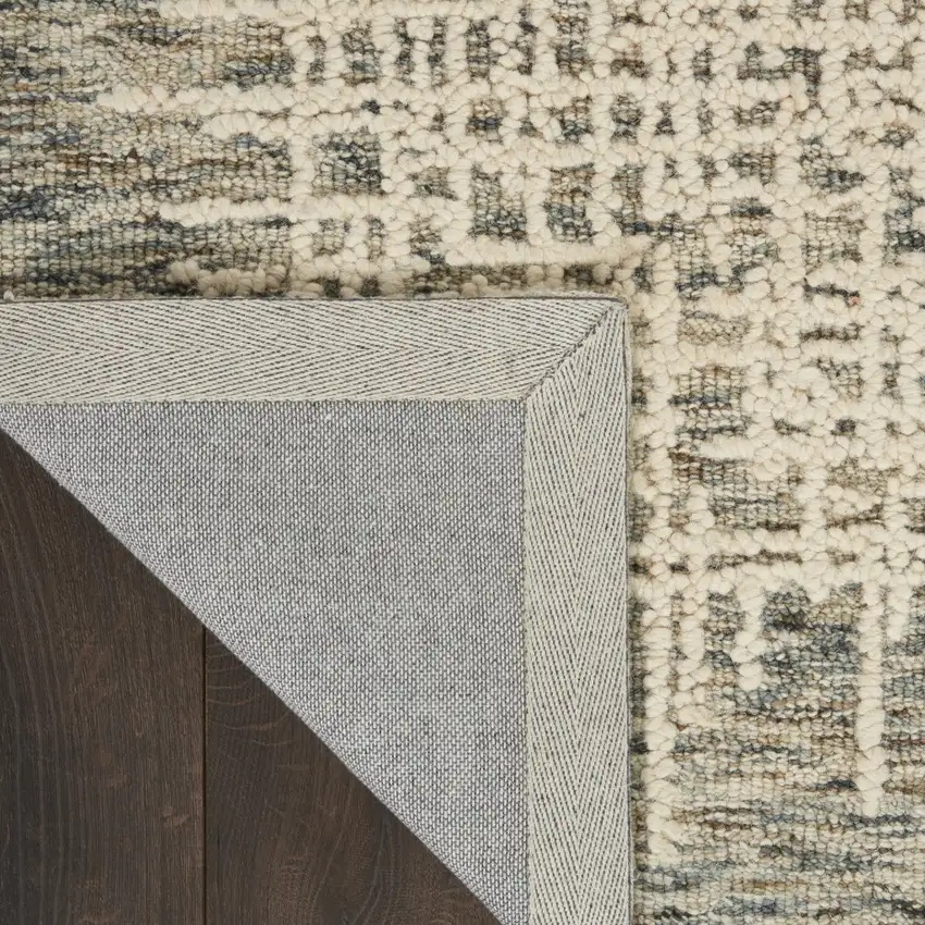 Ivory Brown and Gray Wool Abstract Area Rug Photo 9