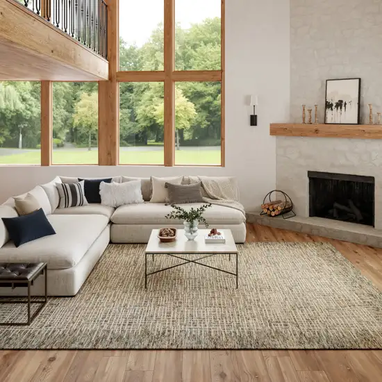 Ivory Brown and Gray Wool Abstract Area Rug Photo 4