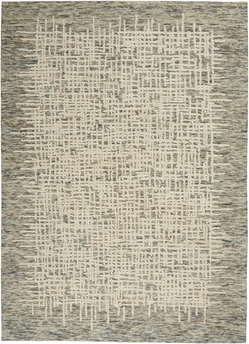 Ivory Brown and Gray Wool Abstract Area Rug Photo 1