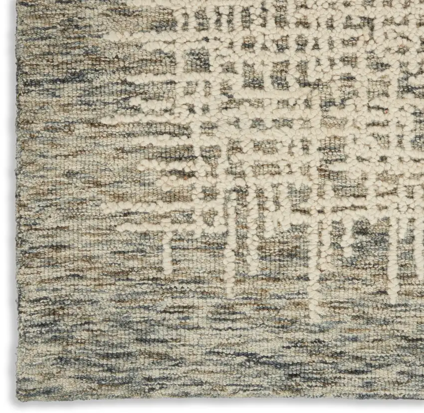 Ivory Brown and Gray Wool Abstract Area Rug Photo 6