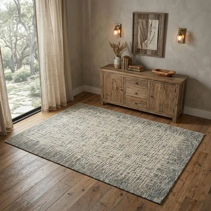 Ivory Brown and Gray Wool Abstract Area Rug Photo 1