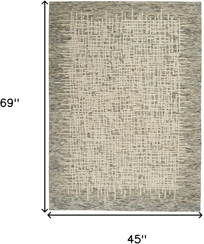 Ivory Brown and Gray Wool Abstract Area Rug Photo 3