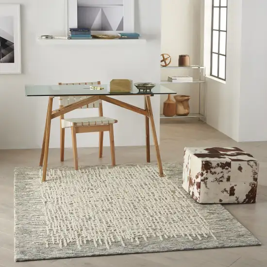 Ivory Brown and Gray Wool Abstract Area Rug Photo 4