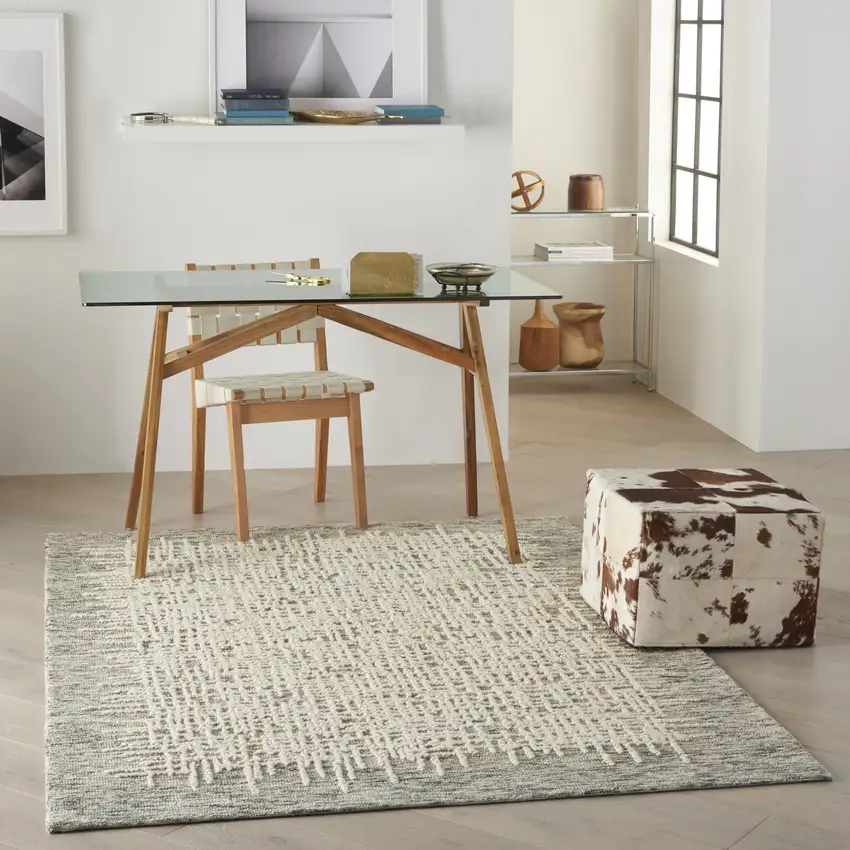 Ivory Brown and Gray Wool Abstract Area Rug Photo 4