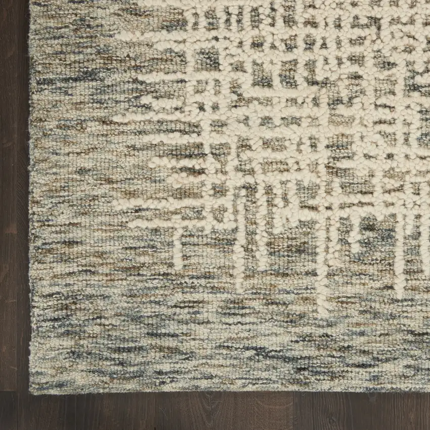 Ivory Brown and Gray Wool Abstract Area Rug Photo 9