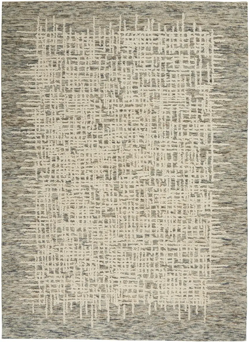 Ivory Brown and Gray Wool Abstract Area Rug Photo 2