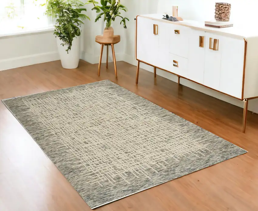 Ivory Brown and Gray Wool Abstract Area Rug Photo 1