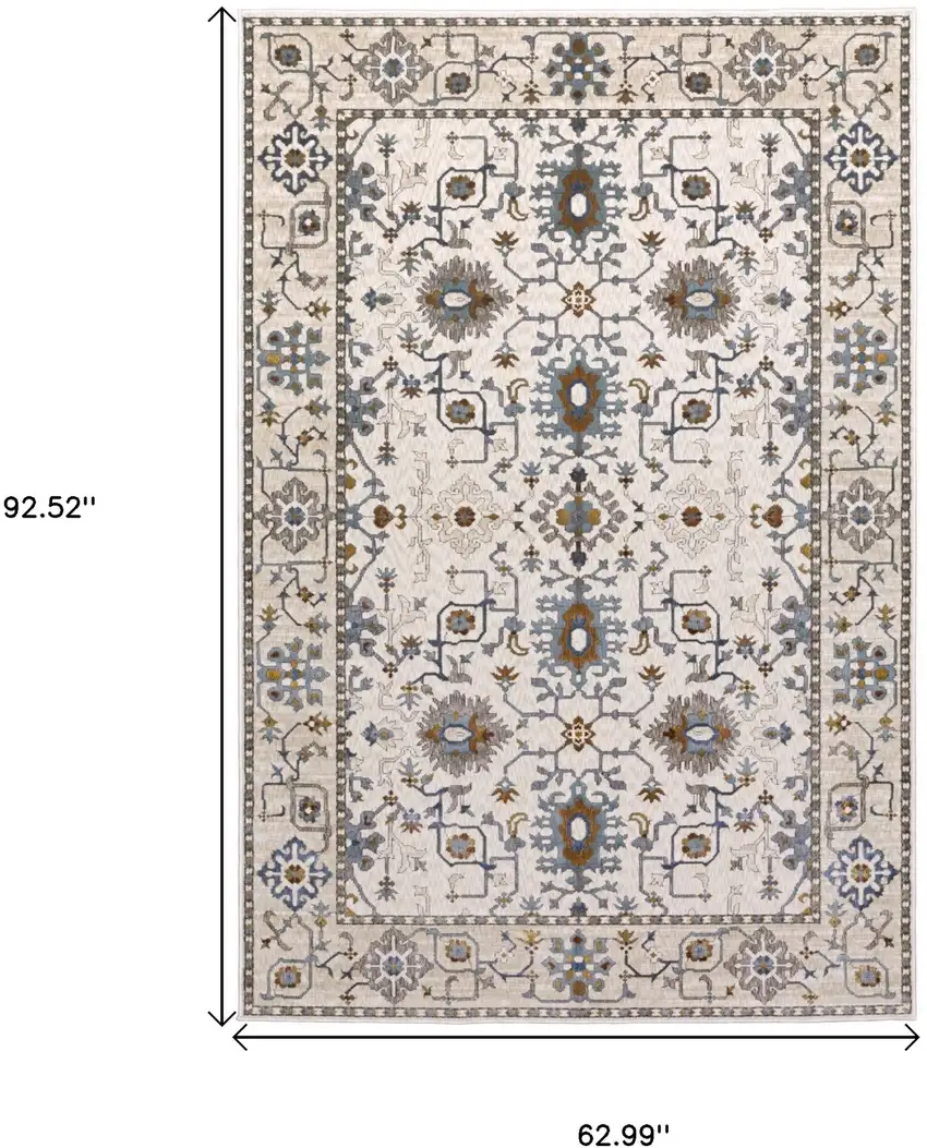 Ivory Burnt Orange And Blue Oriental Area Rug Photo 3