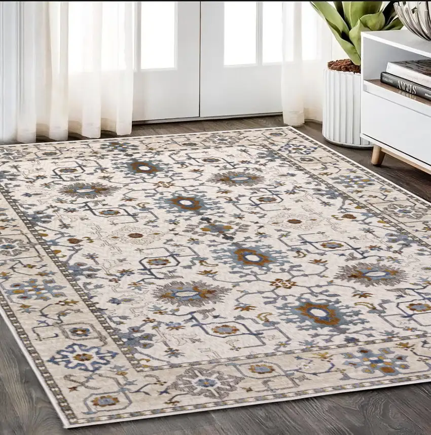 Ivory Burnt Orange And Blue Oriental Area Rug Photo 1