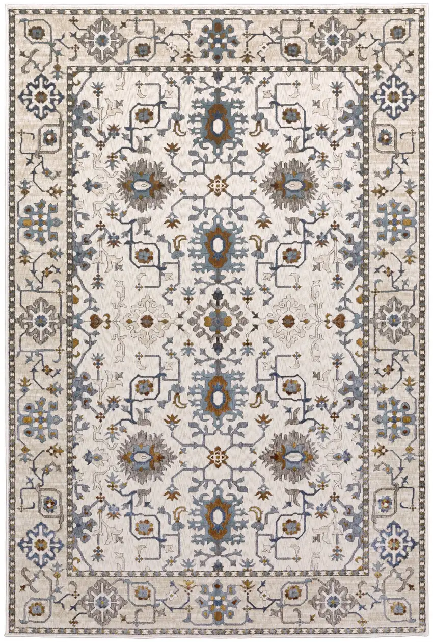 Ivory Burnt Orange And Blue Oriental Area Rug Photo 2