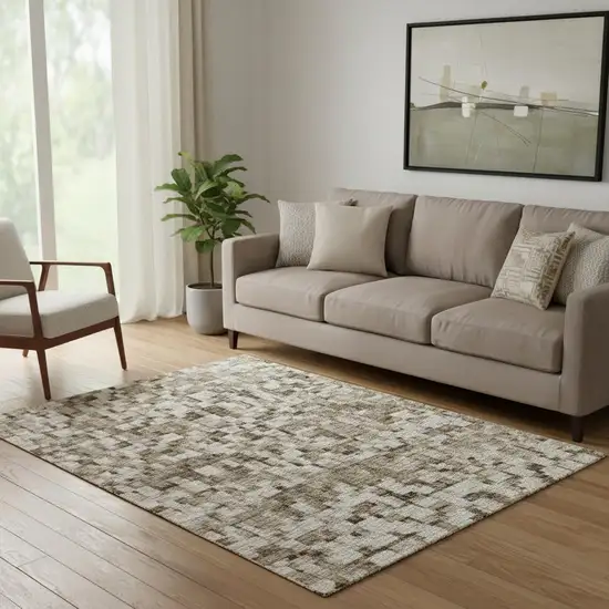 Ivory Charcoal And Beige Abstract Washable Area Rug With UV Protection Photo 2