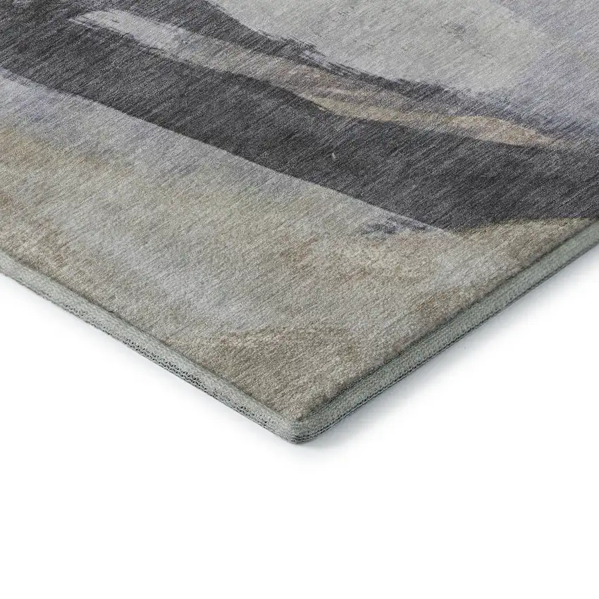 Ivory Charcoal And Beige Abstract Washable Area Rug With UV Protection Photo 9