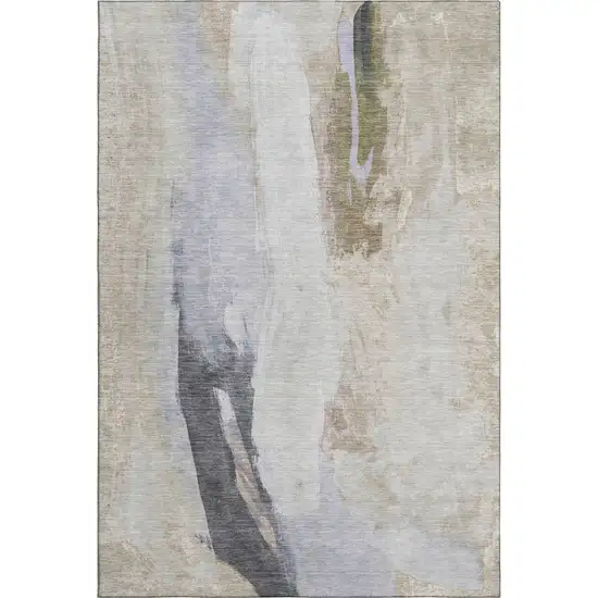 Ivory Charcoal And Beige Abstract Washable Area Rug With UV Protection Photo 7