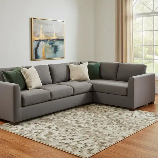 Ivory Charcoal And Beige Abstract Washable Area Rug With UV Protection Photo 1