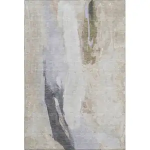 Photo of Ivory Charcoal And Beige Abstract Washable Area Rug With UV Protection