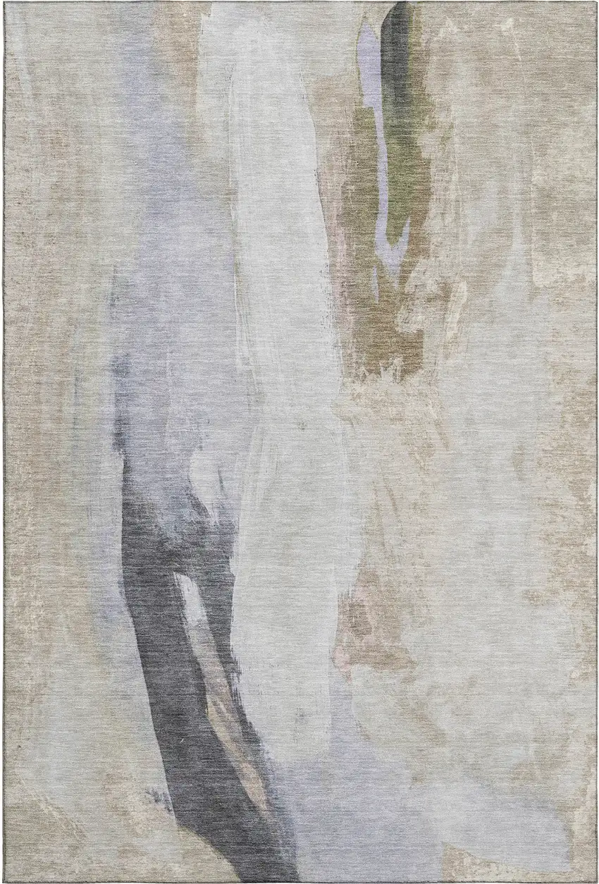 Ivory Charcoal And Beige Abstract Washable Area Rug With UV Protection Photo 7