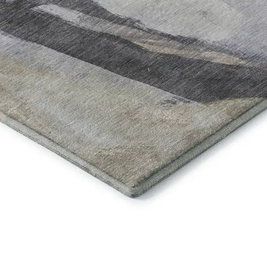 Ivory Charcoal And Beige Abstract Washable Area Rug With UV Protection Photo 9