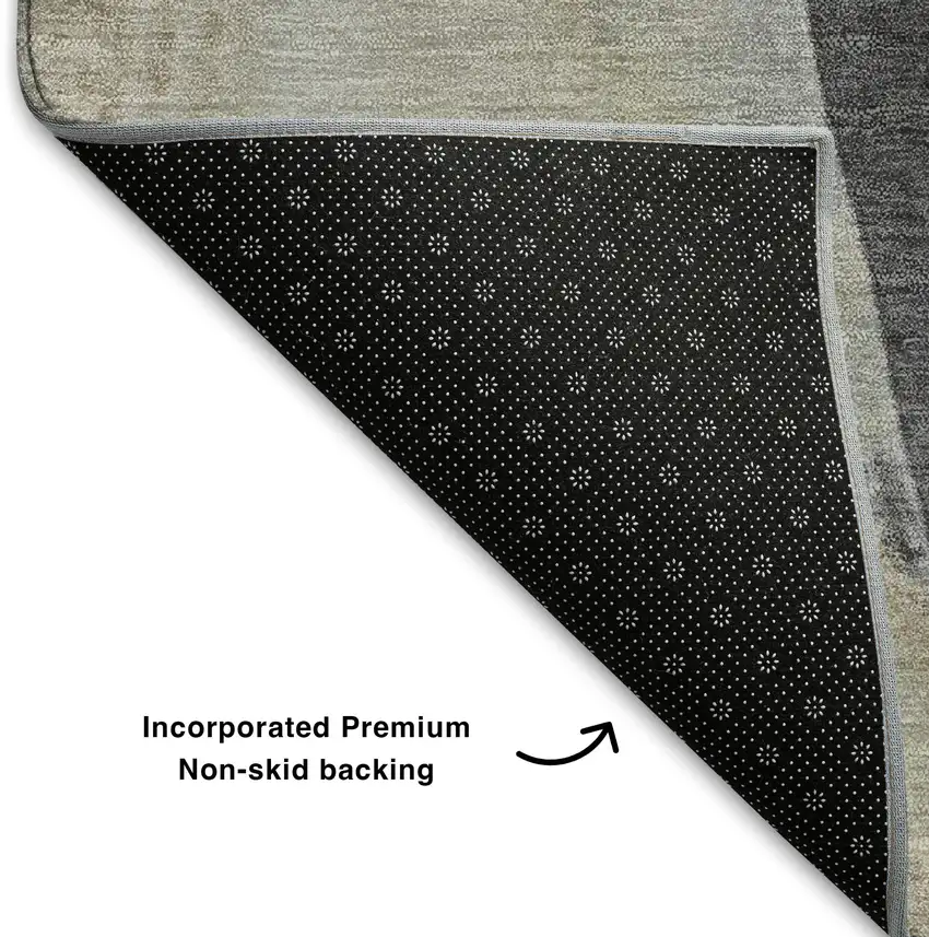 Ivory Charcoal And Beige Abstract Washable Area Rug With UV Protection Photo 8