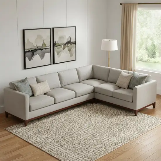 Ivory Charcoal And Beige Abstract Washable Area Rug With UV Protection Photo 2